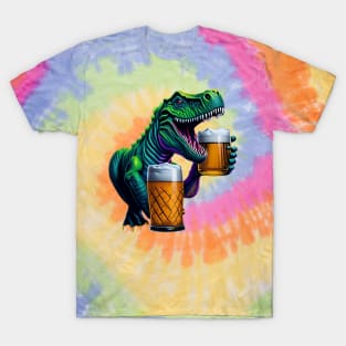 T-Rex With Beer Mugs T-Shirt